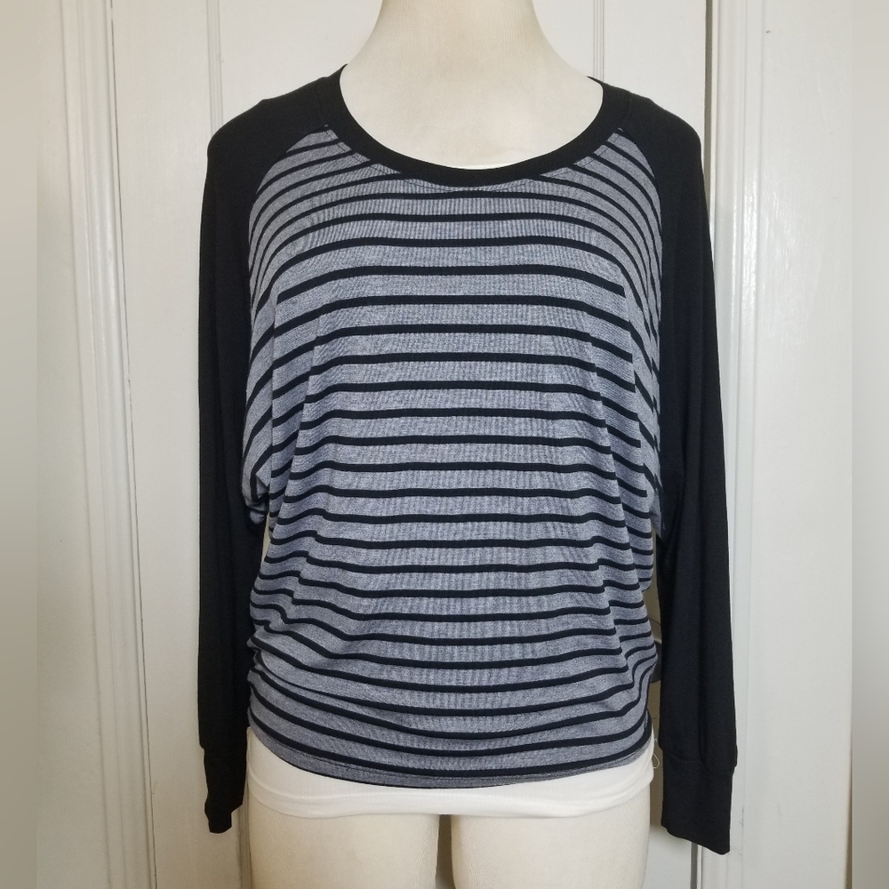 CIELO black Gray Stripe Long Sleeve Baseball Style Made In USA Top